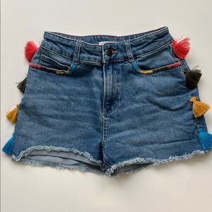 Mini Boden Denim Shorts with Colorful Tassels